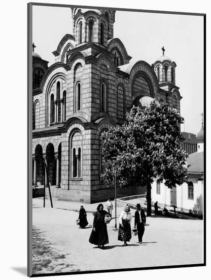 Some Serbian People Strolling in Front of a Church, Belgrade-null-Mounted Photographic Print