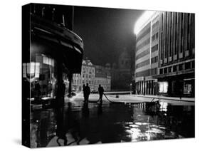 Some Serbian Workers Cleaning a Street at Night, Belgrade-null-Stretched Canvas
