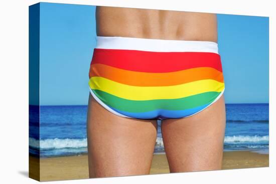 Someone Wearing a Rainbow Swimsuit on the Beach-nito-Stretched Canvas