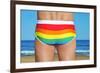 Someone Wearing a Rainbow Swimsuit on the Beach-nito-Framed Premium Photographic Print