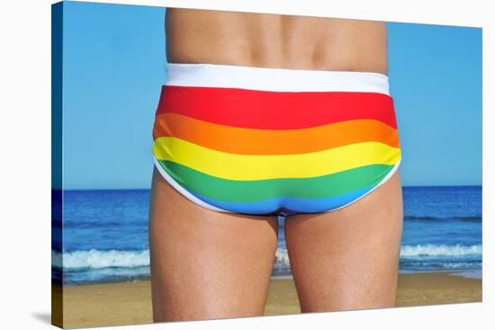 Someone Wearing a Rainbow Swimsuit on the Beach-nito-Stretched Canvas