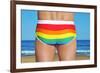 Someone Wearing a Rainbow Swimsuit on the Beach-nito-Framed Photographic Print