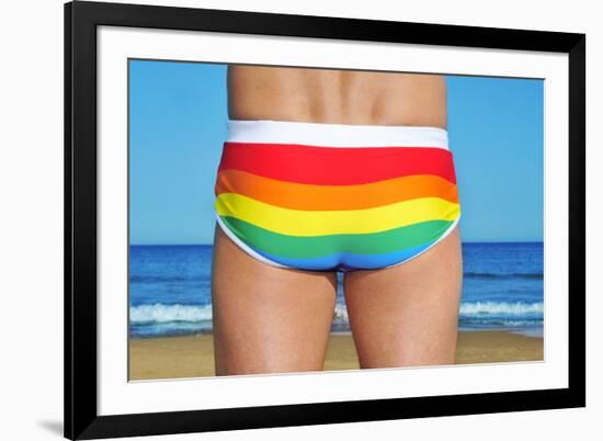 Someone Wearing a Rainbow Swimsuit on the Beach-nito-Framed Photographic Print