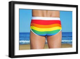 Someone Wearing a Rainbow Swimsuit on the Beach-nito-Framed Photographic Print