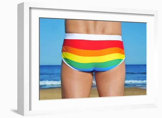 Someone Wearing a Rainbow Swimsuit on the Beach-nito-Framed Photographic Print