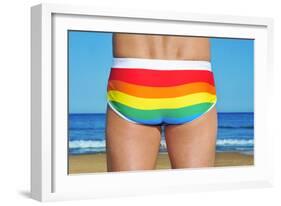 Someone Wearing a Rainbow Swimsuit on the Beach-nito-Framed Photographic Print