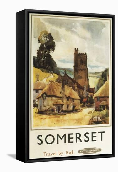 Somerset, England - Historic Village Scene British Railway Poster-Lantern Press-Framed Stretched Canvas