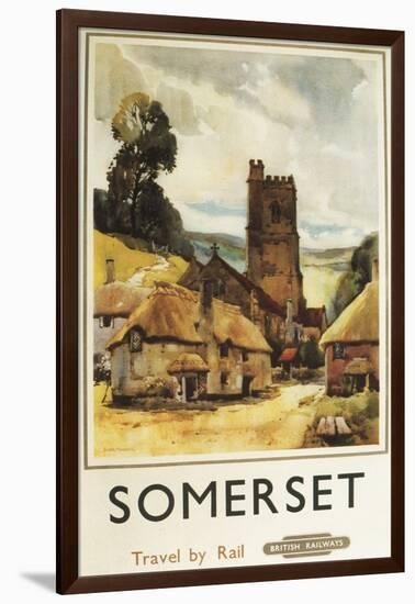 Somerset, England - Historic Village Scene British Railway Poster-Lantern Press-Framed Art Print