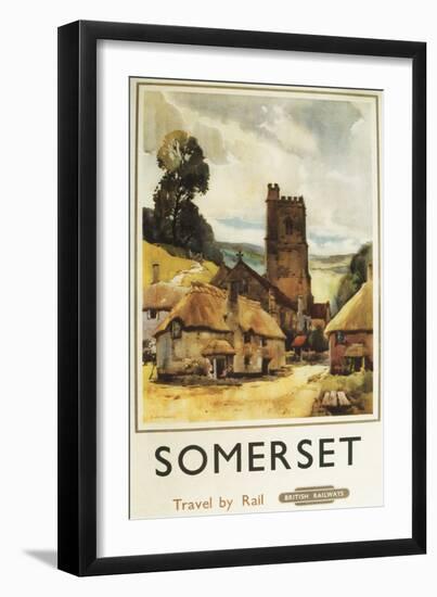 Somerset, England - Historic Village Scene British Railway Poster-Lantern Press-Framed Art Print