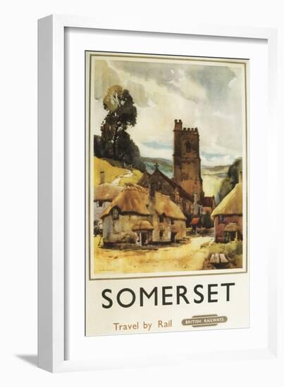 Somerset, England - Historic Village Scene British Railway Poster-Lantern Press-Framed Art Print