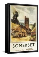 Somerset, England - Historic Village Scene British Railway Poster-Lantern Press-Framed Stretched Canvas