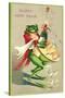 Sommelier Frog Popping Champagne Cork-null-Stretched Canvas