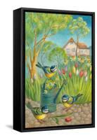 Song Birds on a Watering Can in a Garden of Tulips-ZPR Int’L-Framed Stretched Canvas