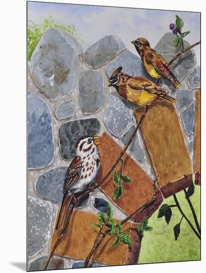 Song Sparrow and Cedar Waxwings-Charlsie Kelly-Mounted Giclee Print