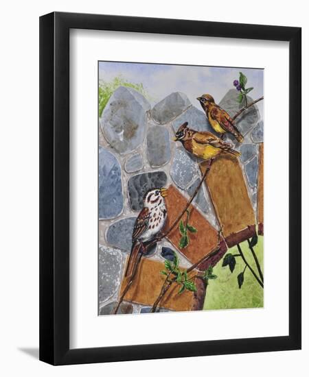 Song Sparrow and Cedar Waxwings-Charlsie Kelly-Framed Premium Giclee Print