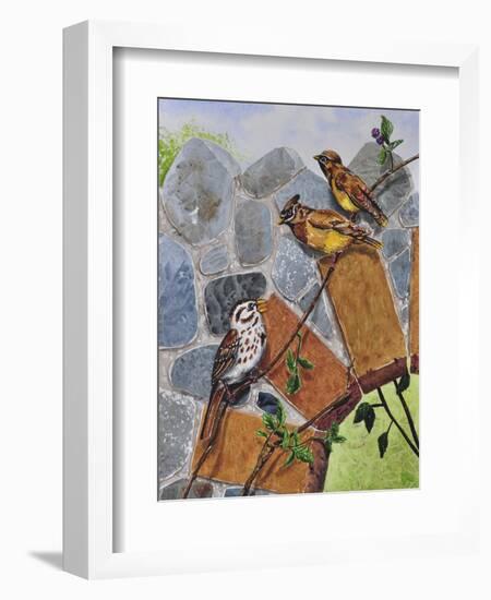 Song Sparrow and Cedar Waxwings-Charlsie Kelly-Framed Giclee Print