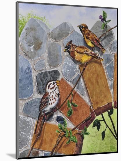 Song Sparrow and Cedar Waxwings-Charlsie Kelly-Mounted Giclee Print