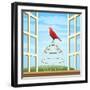Songbird Sitting on a Cage in Open Window-Olena Bogadereva-Framed Art Print