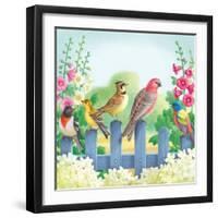 Songbirds on Fence-Olga Kovaleva-Framed Giclee Print