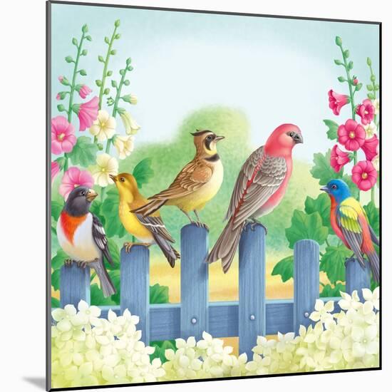 Songbirds on Fence-Olga Kovaleva-Mounted Giclee Print