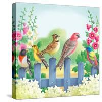 Songbirds on Fence-Olga Kovaleva-Stretched Canvas