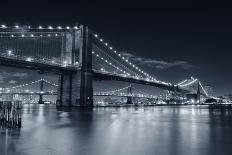 Brooklyn Bridge Over East River At Night In Black And White In New York City Manhattan-Songquan Deng-Photographic Print