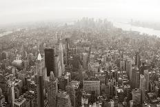 New York City Manhattan Skyline Aerial View Panorama Black And White With Skyscrapers And Street-Songquan Deng-Art Print