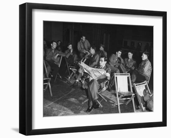 Songwriter Irving Berlin Reading Newspaper as Others Sit around Talking-null-Framed Photographic Print