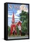 Sonora, California - Red Church-Lantern Press-Framed Stretched Canvas