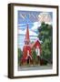 Sonora, California - Red Church-Lantern Press-Framed Art Print