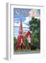 Sonora, California - Red Church-Lantern Press-Framed Art Print