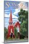 Sonora, California - Red Church-Lantern Press-Mounted Art Print