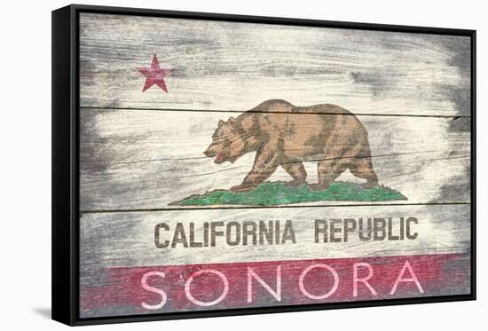 Sonora, California - State Flag - Barnwood Painting-Lantern Press-Framed Stretched Canvas