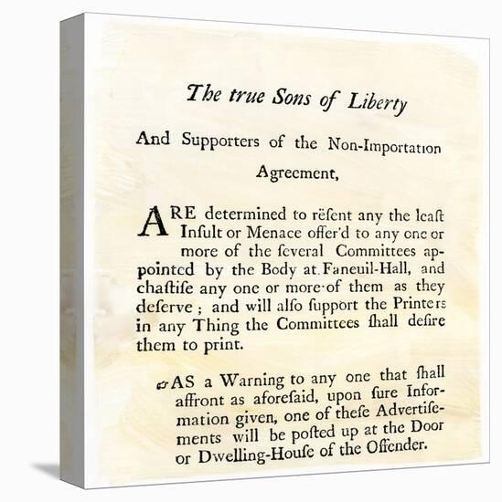 Sons of Liberty Handbill Supporting Boycott of British Goods in Boston Before the Revolutionary War-null-Stretched Canvas