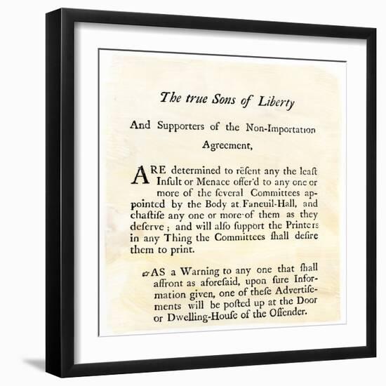 Sons of Liberty Handbill Supporting Boycott of British Goods in Boston Before the Revolutionary War-null-Framed Premium Giclee Print