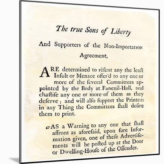 Sons of Liberty Handbill Supporting Boycott of British Goods in Boston Before the Revolutionary War-null-Mounted Giclee Print