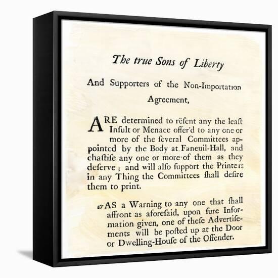 Sons of Liberty Handbill Supporting Boycott of British Goods in Boston Before the Revolutionary War-null-Framed Stretched Canvas