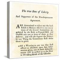 Sons of Liberty Handbill Supporting Boycott of British Goods in Boston Before the Revolutionary War-null-Stretched Canvas