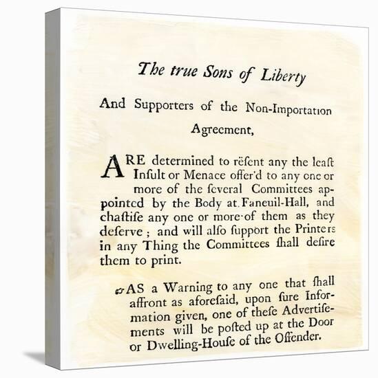 Sons of Liberty Handbill Supporting Boycott of British Goods in Boston Before the Revolutionary War-null-Stretched Canvas