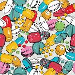 Healthcare Background with Dragee, Pilule, Pill, Caplet, Capsule, Tablet, Aspirin. Hand Drawing Vec-Sopelkin-Art Print