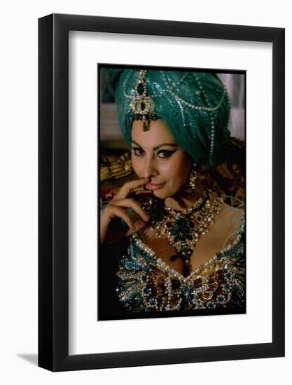 Sophia Loren in Exotic East Indian Costume for Role in Motion Picture Lady L-Gjon Mili-Framed Photographic Print