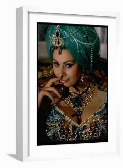 Sophia Loren in Exotic East Indian Costume for Role in Motion Picture Lady L-Gjon Mili-Framed Photographic Print