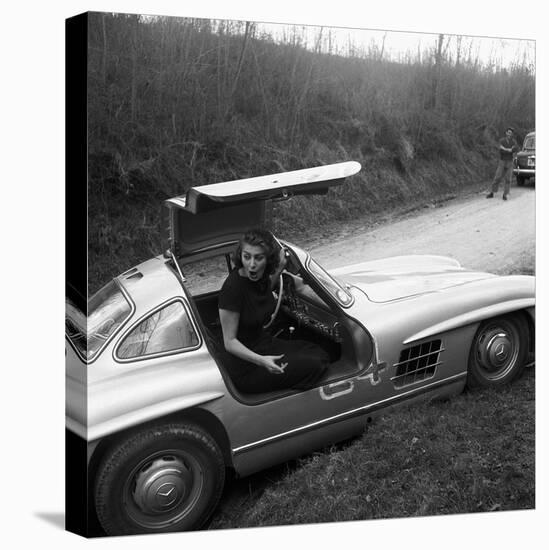 Sophia Loren Sitting Into Her Mercedes at Third Cinema Rally-null-Stretched Canvas