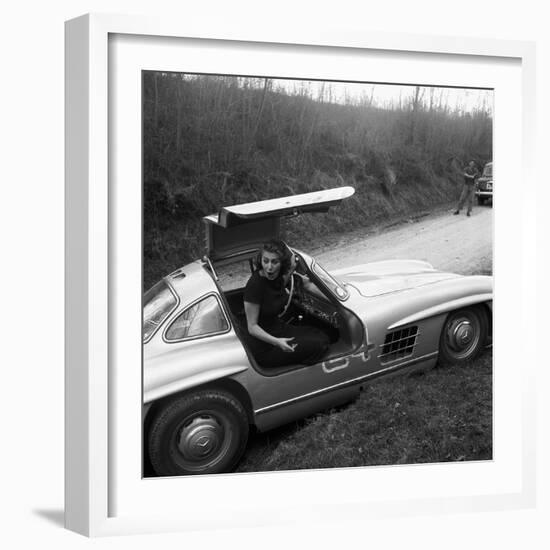 Sophia Loren Sitting Into Her Mercedes at Third Cinema Rally-null-Framed Photographic Print