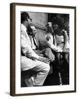 Sophia Loren Sitting on Director Vittorio de Sica's Lap During Filming "Marriage, Italian Style"-Alfred Eisenstaedt-Framed Premium Photographic Print