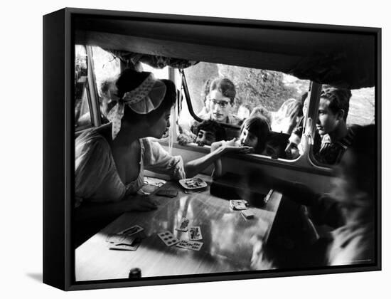 Sophia Loren Speaks to Fans Outside Trailer Window During Filming of "Madame Sans Gene"-Alfred Eisenstaedt-Framed Stretched Canvas