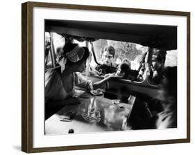 Sophia Loren Speaks to Fans Outside Trailer Window During Filming of "Madame Sans Gene"-Alfred Eisenstaedt-Framed Premium Photographic Print