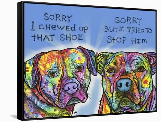 Sorry, I chewed up that shoe, sorry but i tried to stop him, Dogs, Guilty, Pets, Pop Art-Russo Dean-Framed Stretched Canvas