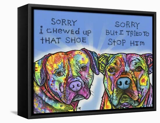 Sorry, I chewed up that shoe, sorry but i tried to stop him, Dogs, Guilty, Pets, Pop Art-Russo Dean-Framed Stretched Canvas