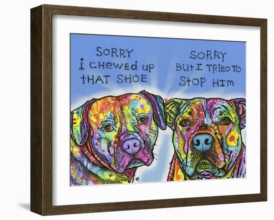 Sorry, I chewed up that shoe, sorry but i tried to stop him, Dogs, Guilty, Pets, Pop Art-Russo Dean-Framed Giclee Print